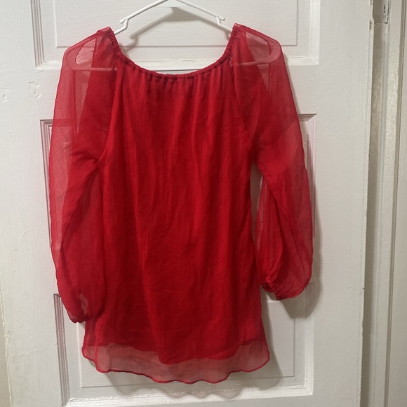 colleen lopez xs sheer red cold shoulder blouse - Picture 6 of 6